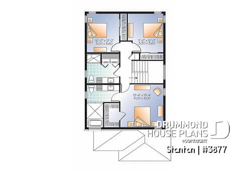 2nd level - 2-storey contemporary house plan 3 bedroom with garage, master suite, open floor plan, narrow lots - Stanton