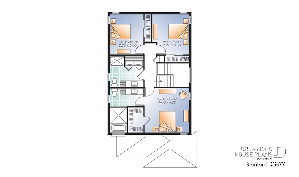 2nd level - 2-storey contemporary house plan 3 bedroom with garage, master suite, open floor plan, narrow lots - Stanton