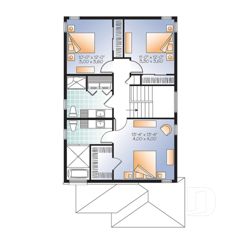 2nd level - 2-storey contemporary house plan 3 bedroom with garage, master suite, open floor plan, narrow lots - Stanton