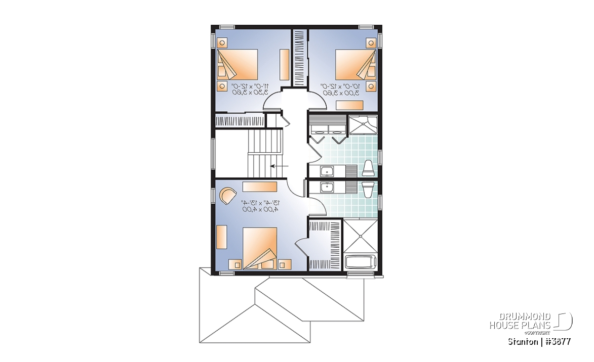 2nd level - 2-storey contemporary house plan 3 bedroom with garage, master suite, open floor plan, narrow lots - Stanton