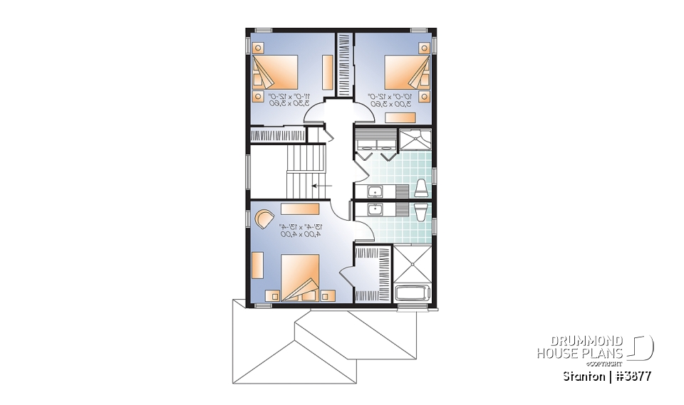 2nd level - 2-storey contemporary house plan 3 bedroom with garage, master suite, open floor plan, narrow lots - Stanton