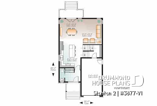 1st level - Modern house plan with garage, narrow lot design, great master suite, open layout, laundry on second floor - Stanton 2
