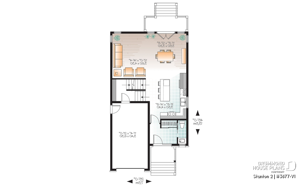 1st level - Modern house plan with garage, narrow lot design, great master suite, open layout, laundry on second floor - Stanton 2