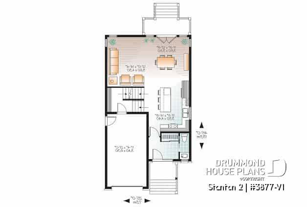 1st level - Modern house plan with garage, narrow lot design, great master suite, open layout, laundry on second floor - Stanton 2
