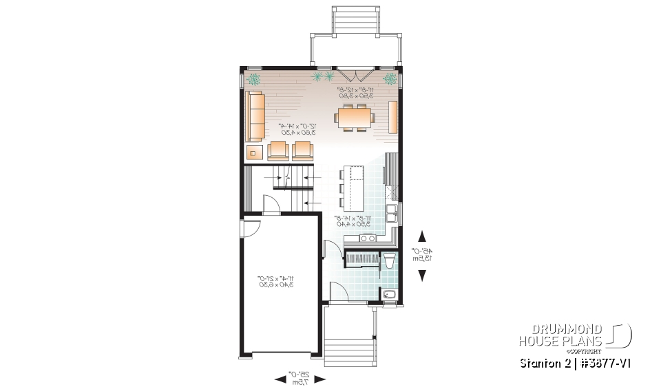 1st level - Modern house plan with garage, narrow lot design, great master suite, open layout, laundry on second floor - Stanton 2