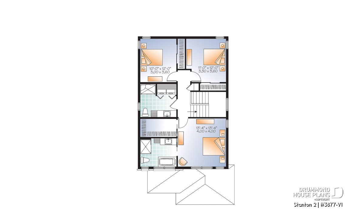 2nd level - Modern house plan with garage, narrow lot design, great master suite, open layout, laundry on second floor - Stanton 2