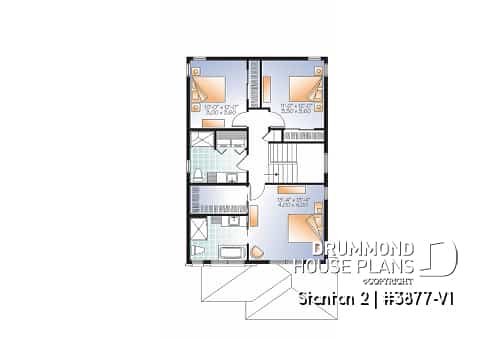 2nd level - Modern house plan with garage, narrow lot design, great master suite, open layout, laundry on second floor - Stanton 2