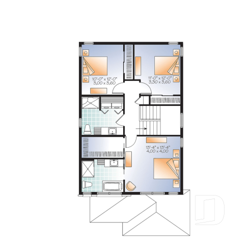 2nd level - Modern house plan with garage, narrow lot design, great master suite, open layout, laundry on second floor - Stanton 2