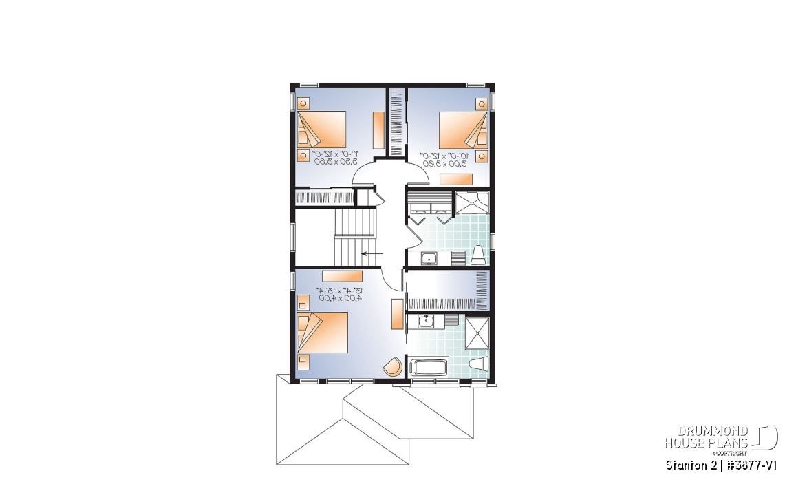 2nd level - Modern house plan with garage, narrow lot design, great master suite, open layout, laundry on second floor - Stanton 2