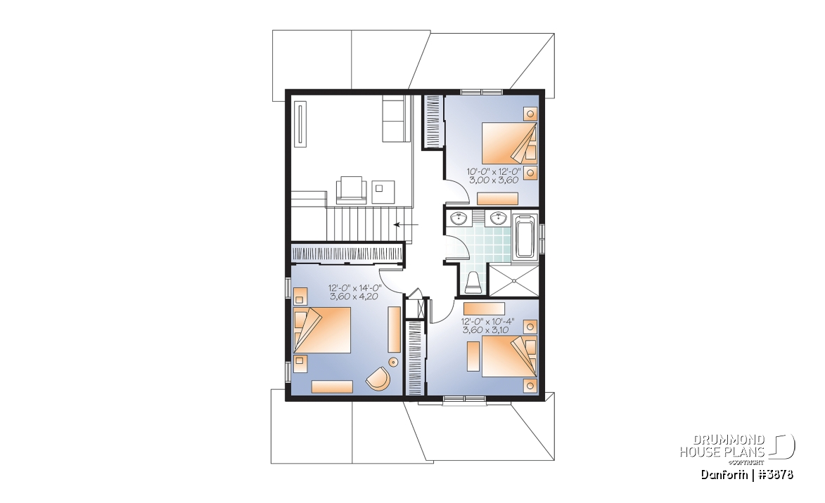 2nd level - Modern 2 storey house plan, 3 bedroom, rear covered terrace, mezzanine and garage - Danforth