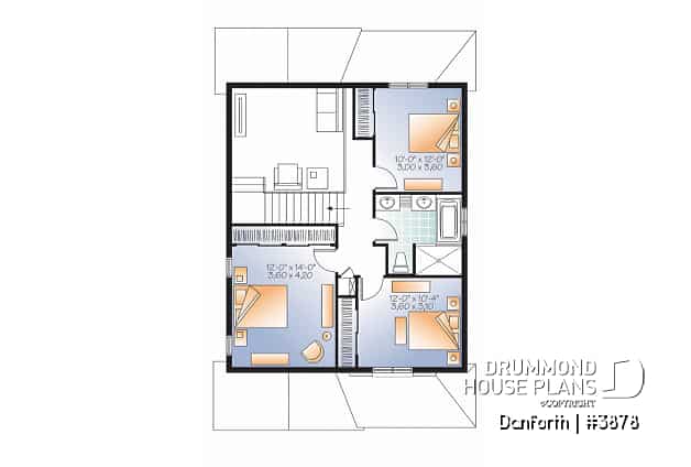 2nd level - Modern 2 storey house plan, 3 bedroom, rear covered terrace, mezzanine and garage - Danforth