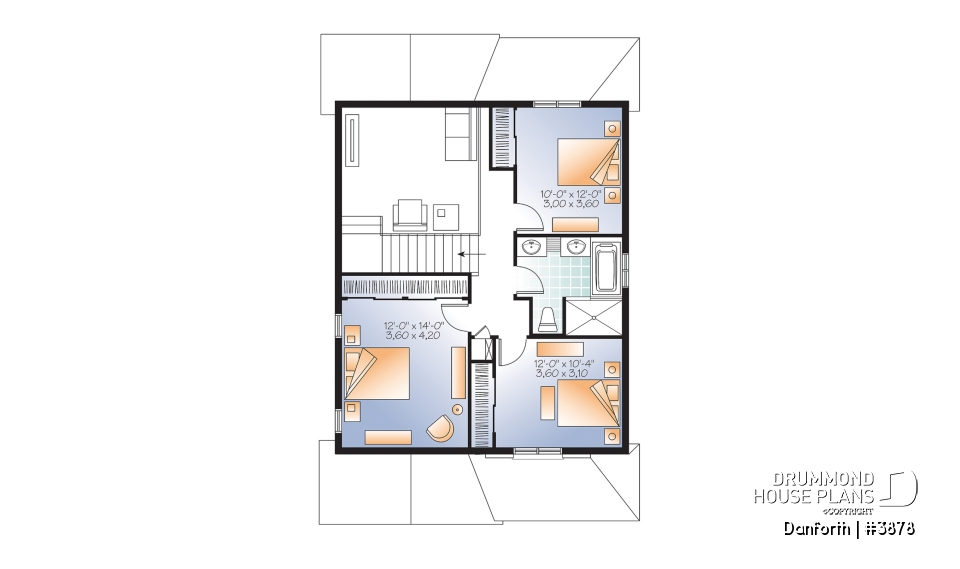 2nd level - Modern 2 storey house plan, 3 bedroom, rear covered terrace, mezzanine and garage - Danforth