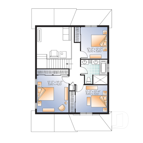 2nd level - Modern 2 storey house plan, 3 bedroom, rear covered terrace, mezzanine and garage - Danforth