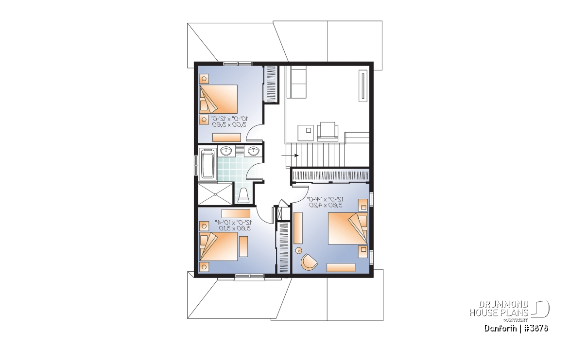 2nd level - Modern 2 storey house plan, 3 bedroom, rear covered terrace, mezzanine and garage - Danforth