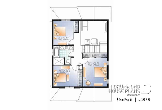 2nd level - Modern 2 storey house plan, 3 bedroom, rear covered terrace, mezzanine and garage - Danforth