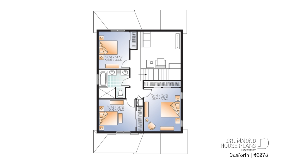 2nd level - Modern 2 storey house plan, 3 bedroom, rear covered terrace, mezzanine and garage - Danforth