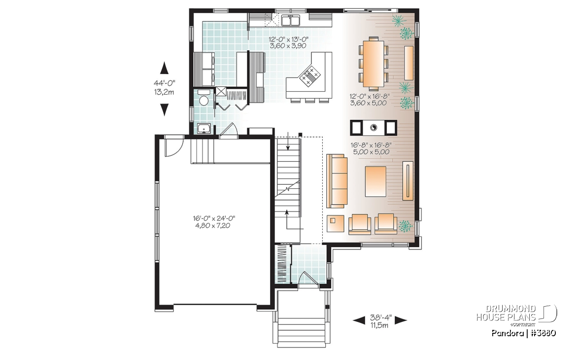 1st level - Large Modern House plan, 4 bedrooms, 3 bathrooms, open floor plan layout, large pantry and laundry room - Pandora