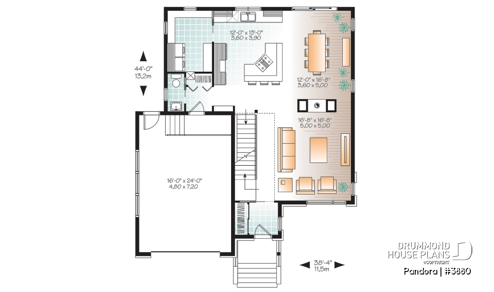 1st level - Large Modern House plan, 4 bedrooms, 3 bathrooms, open floor plan layout, large pantry and laundry room - Pandora