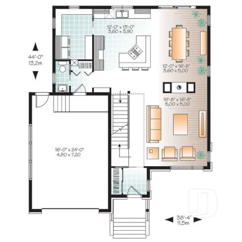 1st level - Large Modern House plan, 4 bedrooms, 3 bathrooms, open floor plan layout, large pantry and laundry room - Pandora