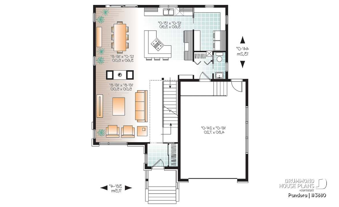 1st level - Large Modern House plan, 4 bedrooms, 3 bathrooms, open floor plan layout, large pantry and laundry room - Pandora
