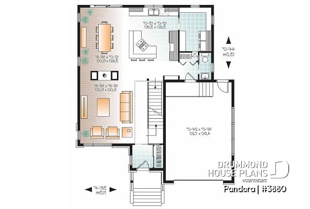 1st level - Large Modern House plan, 4 bedrooms, 3 bathrooms, open floor plan layout, large pantry and laundry room - Pandora
