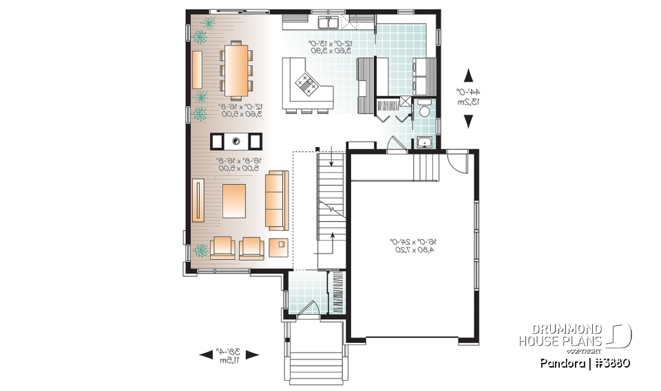 1st level - Large Modern House plan, 4 bedrooms, 3 bathrooms, open floor plan layout, large pantry and laundry room - Pandora