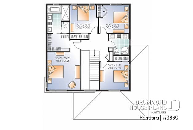 2nd level - Large Modern House plan, 4 bedrooms, 3 bathrooms, open floor plan layout, large pantry and laundry room - Pandora
