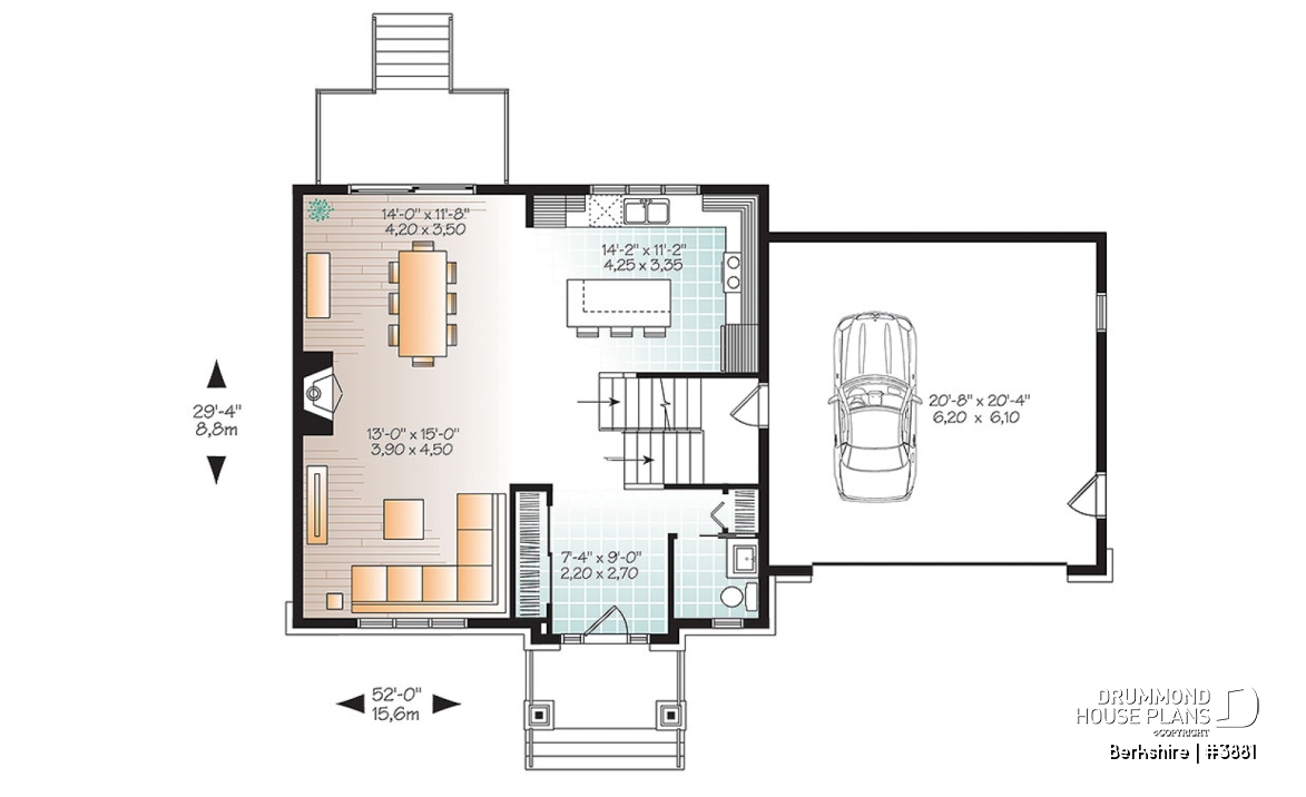 1st level - Beautiful transitional style home plan, large bonus space, open floor plan concept with large kitchen island - Berkshire