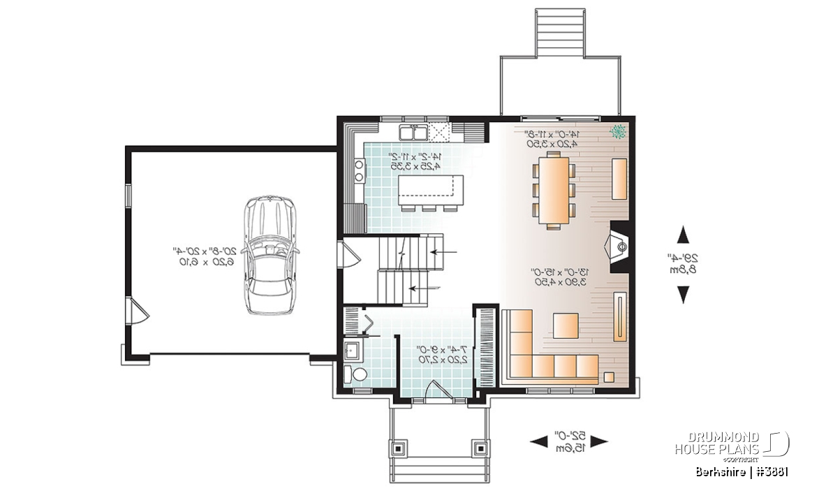 1st level - Beautiful transitional style home plan, large bonus space, open floor plan concept with large kitchen island - Berkshire