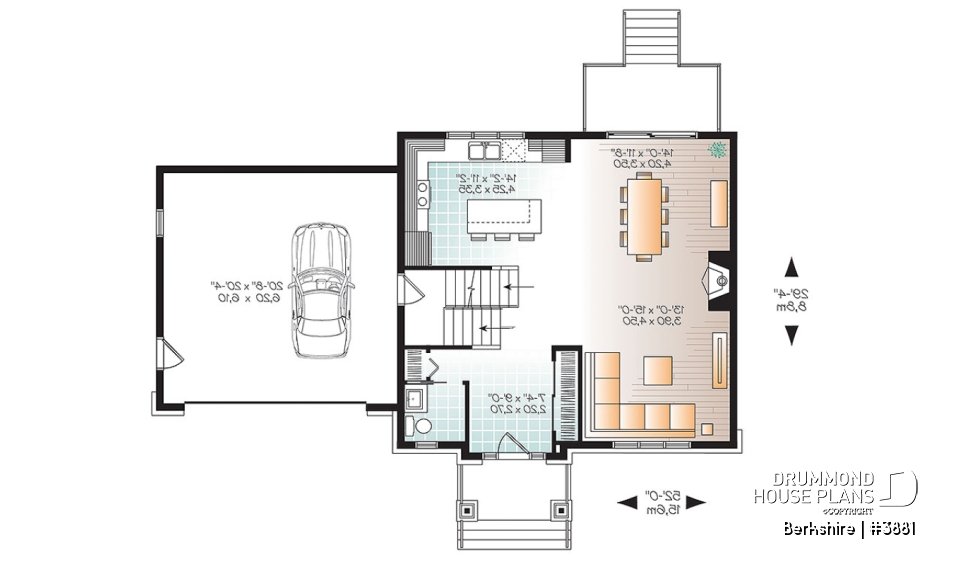 1st level - Beautiful transitional style home plan, large bonus space, open floor plan concept with large kitchen island - Berkshire