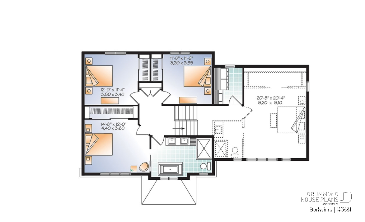 2nd level - Beautiful transitional style home plan, large bonus space, open floor plan concept with large kitchen island - Berkshire