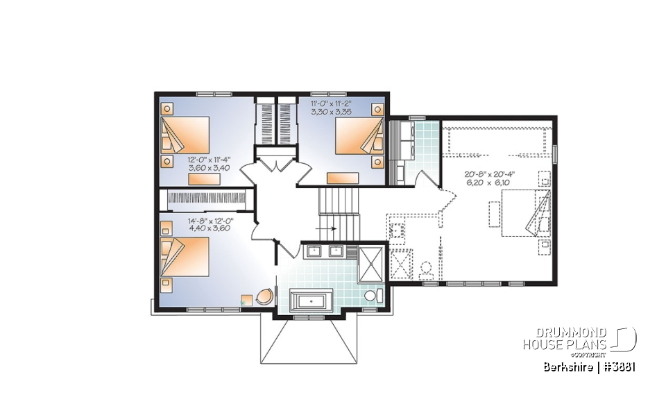 2nd level - Beautiful transitional style home plan, large bonus space, open floor plan concept with large kitchen island - Berkshire