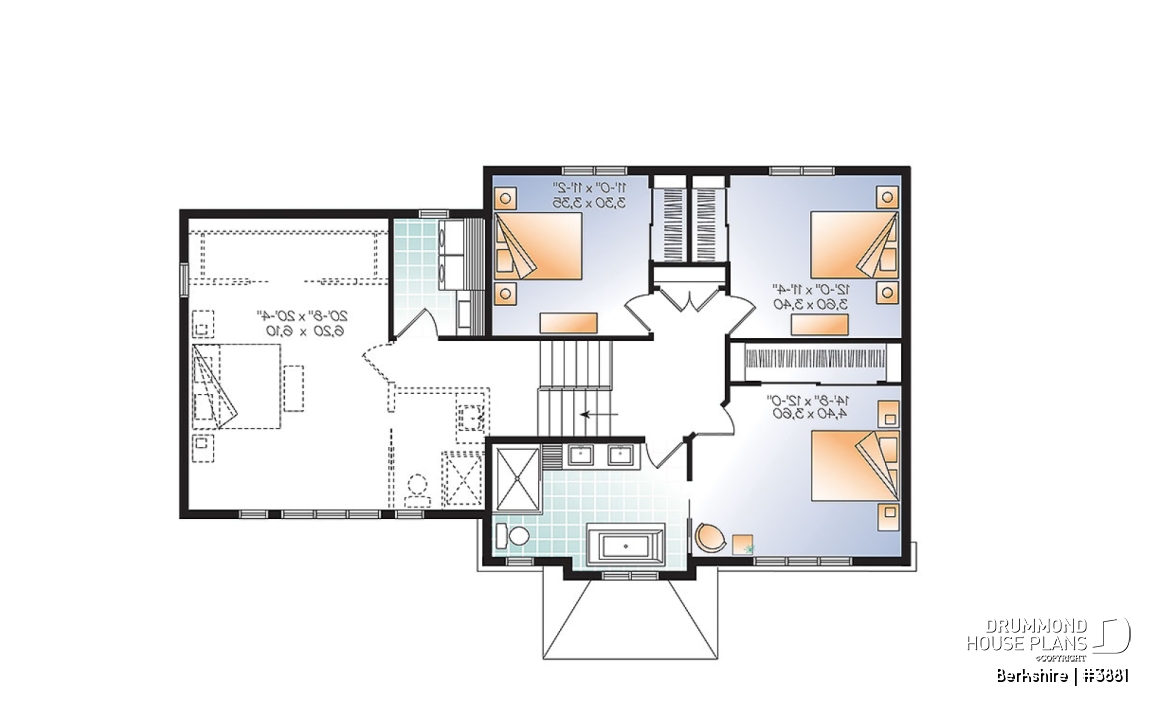 2nd level - Beautiful transitional style home plan, large bonus space, open floor plan concept with large kitchen island - Berkshire