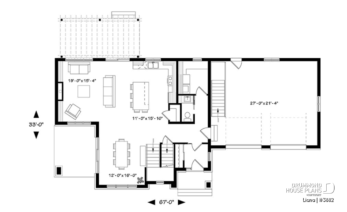 1st level - Modern cottage plan with 3 covered terraces, large master suite, open floor plans, 2 car garage - Liana