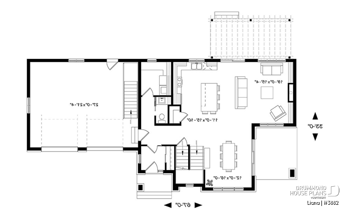 1st level - Modern cottage plan with 3 covered terraces, large master suite, open floor plans, 2 car garage - Liana