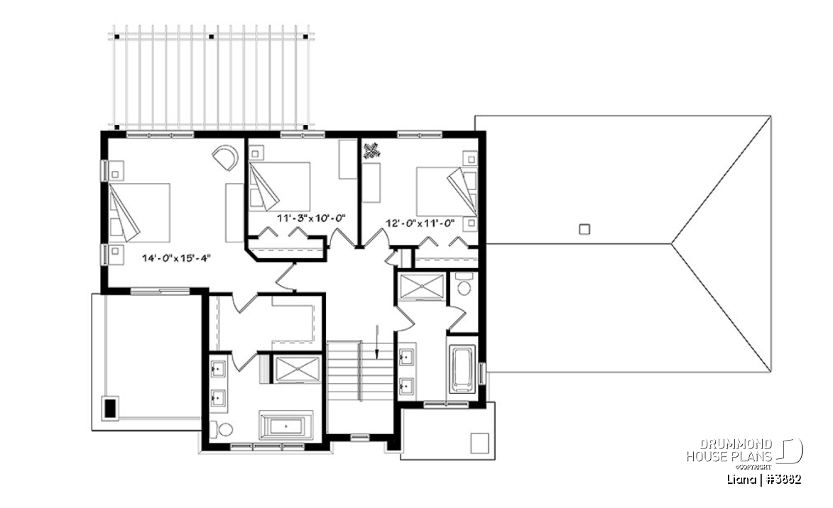 2nd level - Modern cottage plan with 3 covered terraces, large master suite, open floor plans, 2 car garage - Liana