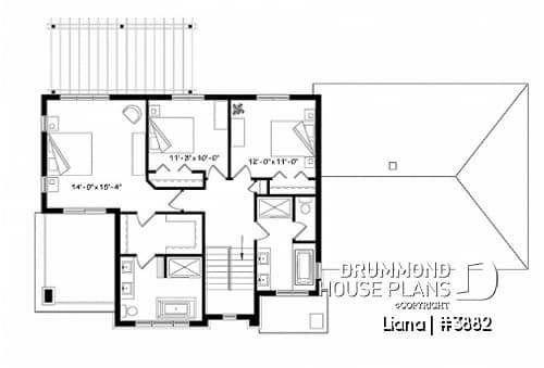 2nd level - Modern cottage plan with 3 covered terraces, large master suite, open floor plans, 2 car garage - Liana