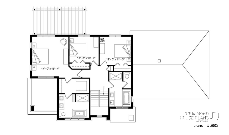 2nd level - Modern cottage plan with 3 covered terraces, large master suite, open floor plans, 2 car garage - Liana