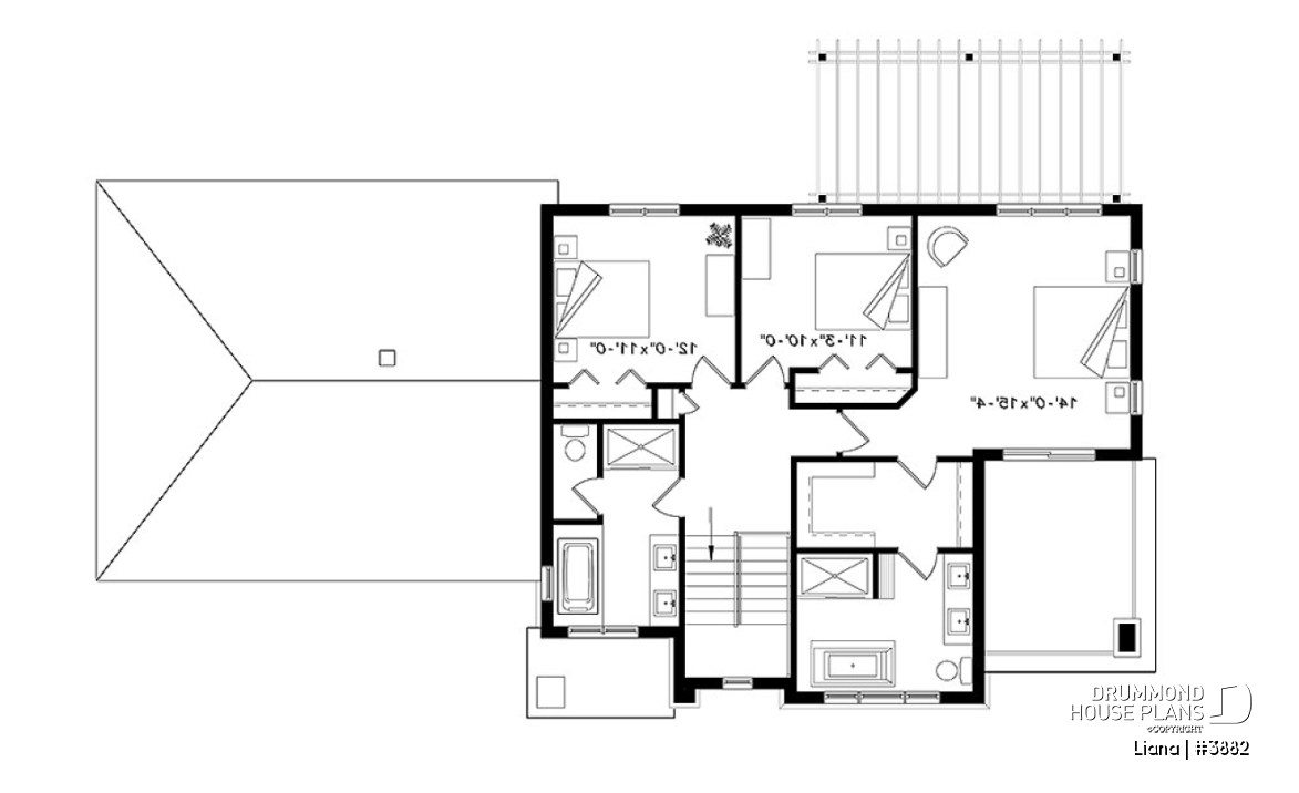 2nd level - Modern cottage plan with 3 covered terraces, large master suite, open floor plans, 2 car garage - Liana