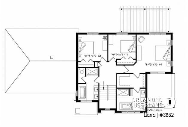 2nd level - Modern cottage plan with 3 covered terraces, large master suite, open floor plans, 2 car garage - Liana