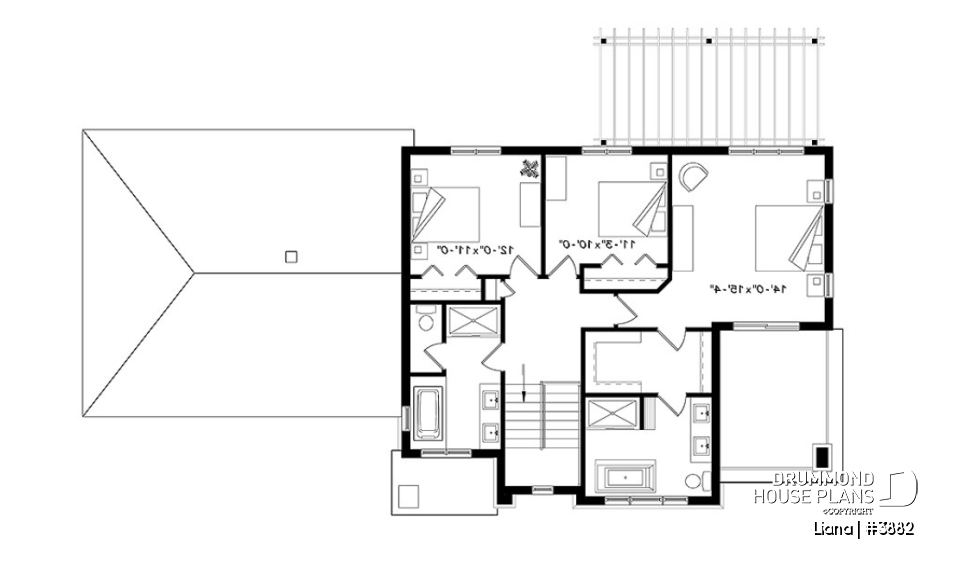 2nd level - Modern cottage plan with 3 covered terraces, large master suite, open floor plans, 2 car garage - Liana