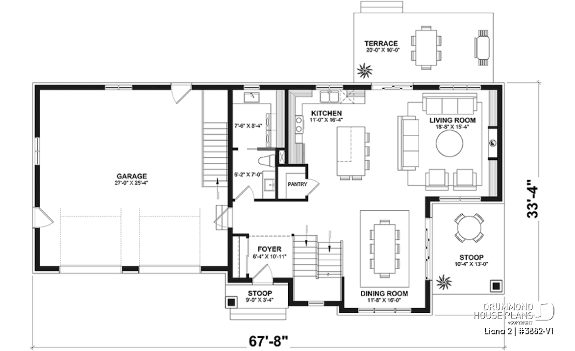 1st level - Modern farmhouse with garage, 4 bedrooms, home theater, office and 3 front balconies - Liana 2