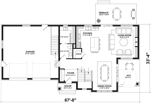 1st level - Modern farmhouse with garage, 4 bedrooms, home theater, office and 3 front balconies - Liana 2