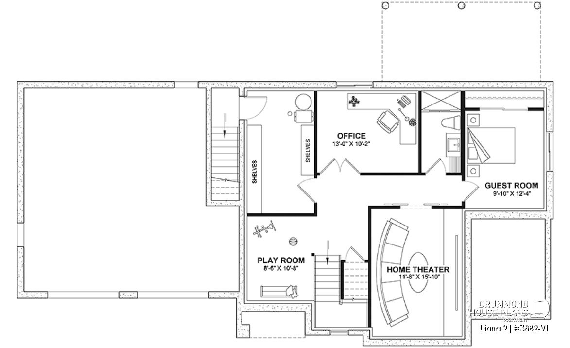Basement - Modern farmhouse with garage, 4 bedrooms, home theater, office and 3 front balconies - Liana 2