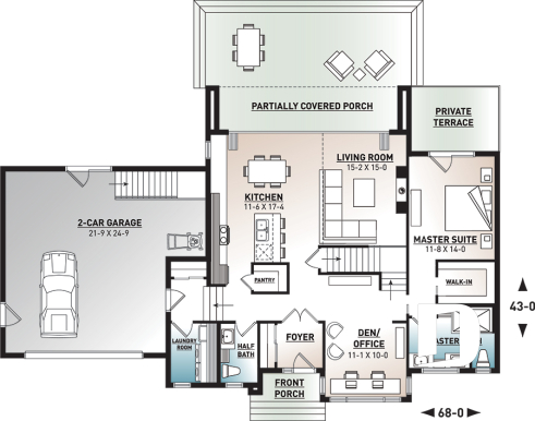 1st level - Modern Cube shaped house plan, master suite, 4 bedrooms, open floor plan, home office, 2-car garage, pantry - Essex