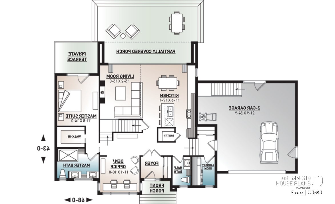 1st level - Modern Cube shaped house plan, master suite, 4 bedrooms, open floor plan, home office, 2-car garage, pantry - Essex
