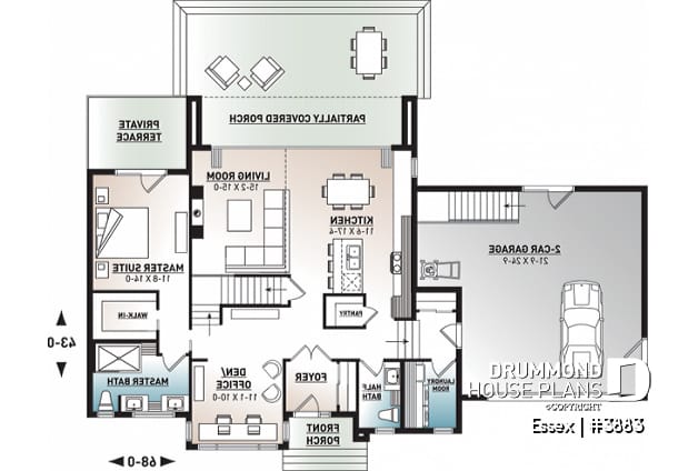 1st level - Modern Cube shaped house plan, master suite, 4 bedrooms, open floor plan, home office, 2-car garage, pantry - Essex
