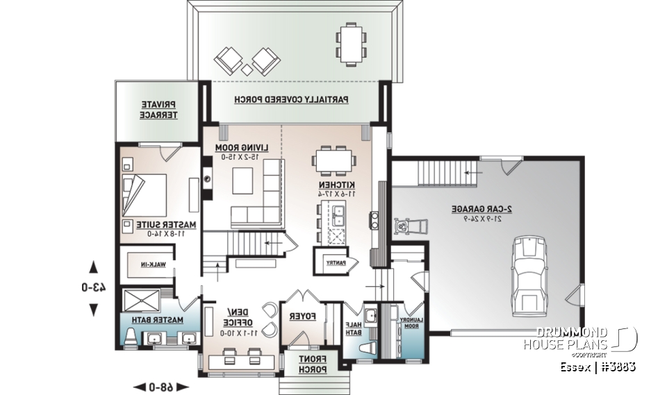 1st level - Modern Cube shaped house plan, master suite, 4 bedrooms, open floor plan, home office, 2-car garage, pantry - Essex