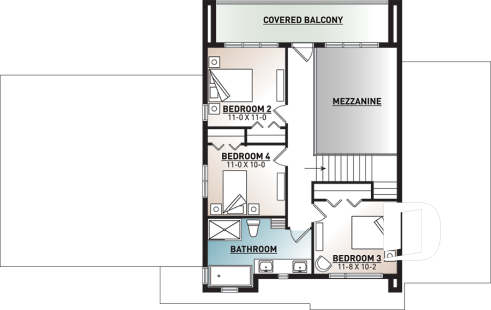 2nd level - Modern Cube shaped house plan, master suite, 4 bedrooms, open floor plan, home office, 2-car garage, pantry - Essex