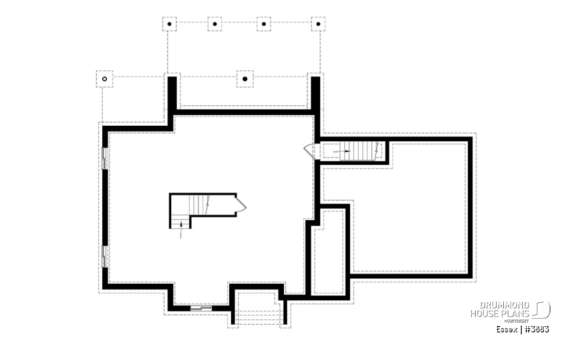 Basement - Modern Cube shaped house plan, master suite, 4 bedrooms, open floor plan, home office, 2-car garage, pantry - Essex